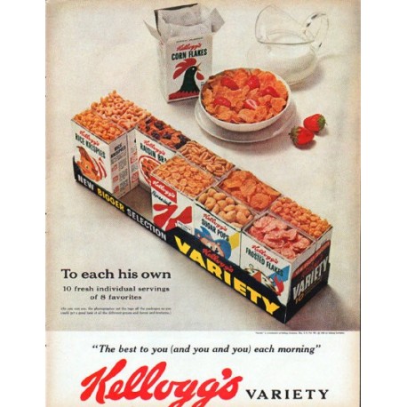 1961 Kellogg's Cereal Ad "To each his own"