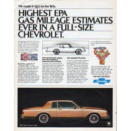 1980 Chevrolet Ad "Highest EPA"