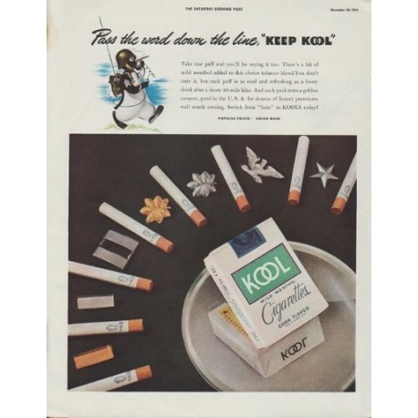1942 KOOL Cigarettes Ad "Pass the word down the line, "Keep Kool""