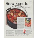 1942 American Meat Institute Ad "Stew says it -- to a hungry man"