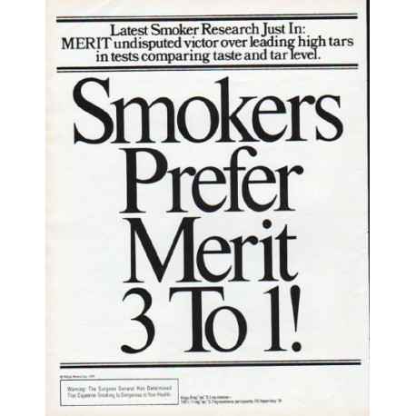 1979 Merit Cigarettes Ad "Smokers Prefer Merit"