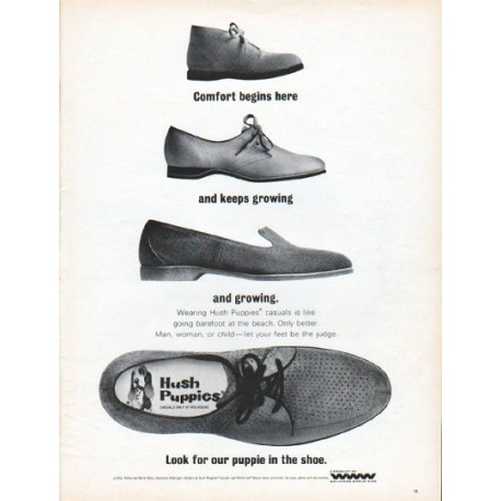 noget vinkel Gylden 1966 Hush Puppies Vintage Ad "Comfort begins here"