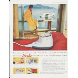 1959 Norelco Shaver Ad "stroke off whiskers"