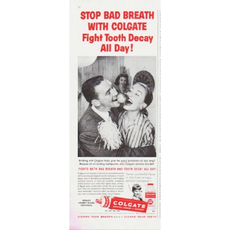 1959 Colgate Toothpaste Ad "Stop Bad Breath"