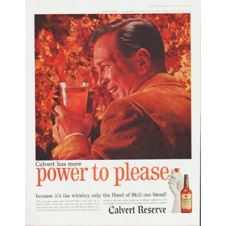 1959 Calvert Reserve Whiskey Ad "power to please"