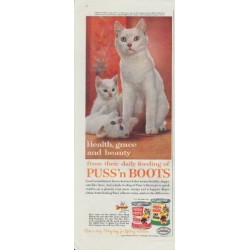 1961 Puss 'n Boots Cat Food Ad "Health, grace and beauty from daily feeding"