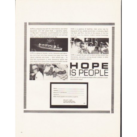 1964 Hope Hospital Ship Ad "Hope Is People"