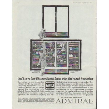 1961 Admiral Refrigerator Ad "back from college"