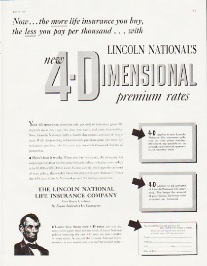 1957 Lincoln National Life Insurance Vintage Ad "4 ...