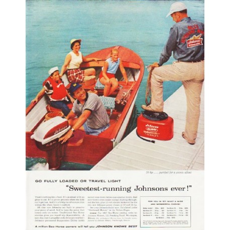 1957 Johnson Outboard Engine Ad "Go Fully Loaded"