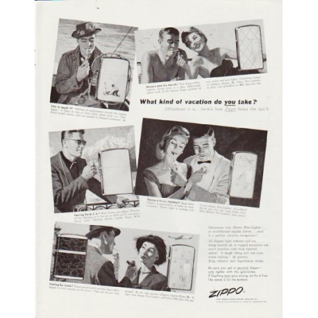 1957 Zippo Ad "What kind of vacation"