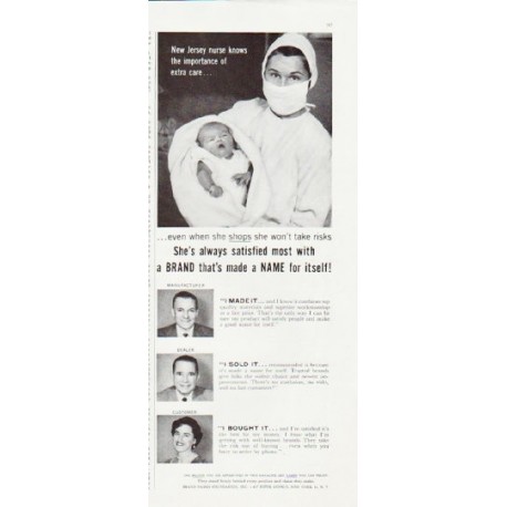 1957 Brand Names Foundation Ad "New Jersey nurse"
