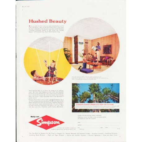 1957 Simpson Forest Products Ad "Hushed Beauty"