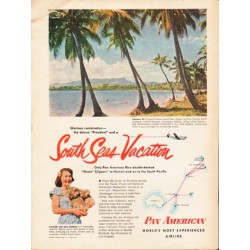 1953 Pan American Airline Ad "South Seas Vacation"