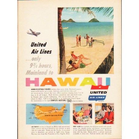 1953 United Air Lines Ad "Mainland to Hawaii"