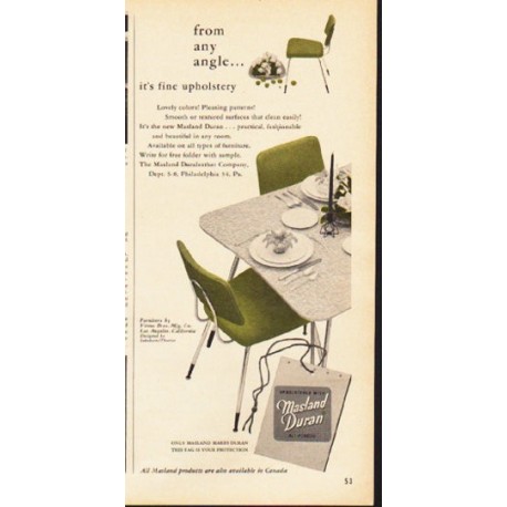 1953 Masland Duran Ad "from any angle"