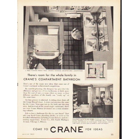 1953 Crane Company Ad "Compartment Bathroom"
