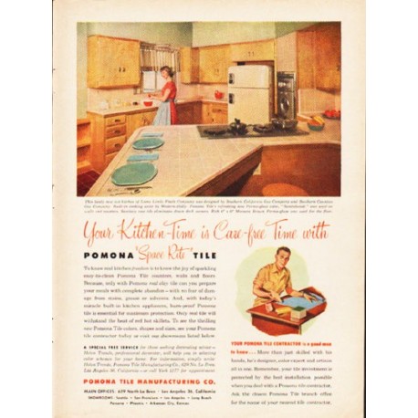1953 Pomona Tile Ad "Your Kitchen-Time"
