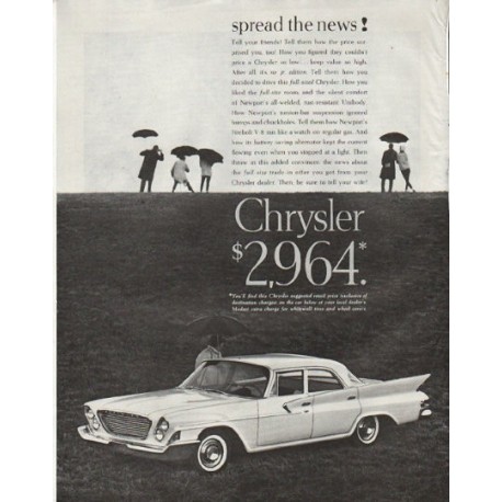 1961 Chrysler Ad "spread the news" ~ model year 1961
