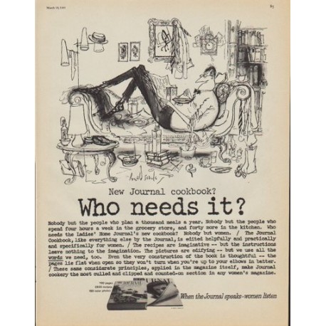 1961 Ladies' Home Journal Cookbook Ad "Who needs it?"