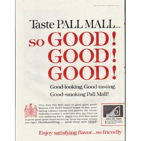 1961 Pall Mall Cigarettes Ad "so GOOD"