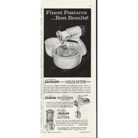 1961 Sunbeam Mixmaster Ad "Finest Features"