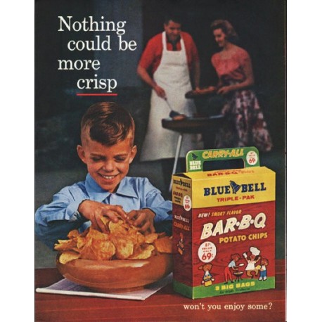 1961 Blue Bell Potato Chips Ad "more crisp"