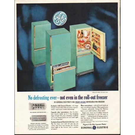 1961 General Electric Ad "No defrosting ever"