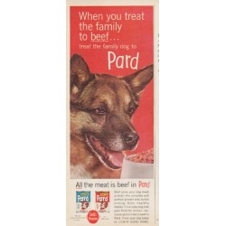 1961 Pard Dog Food Ad "treat the family to beef"