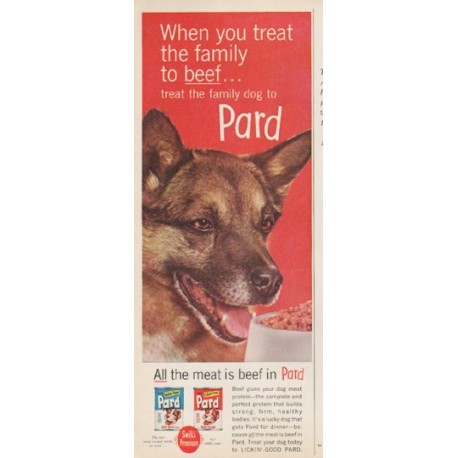 1961 Pard Dog Food Ad "treat the family to beef"