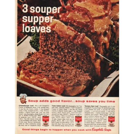 1961 Campbell's Soup Ad "3 souper supper loaves"