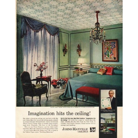 1961 Johns-Manville Ad "Imagination hits the ceiling!"