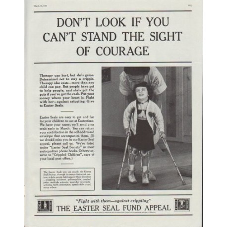 1961 Easter Seal Fund Ad "if you can't stand the sight of courage"