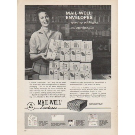 1962 Mail-Well Envelopes Ad "speed up packaging"
