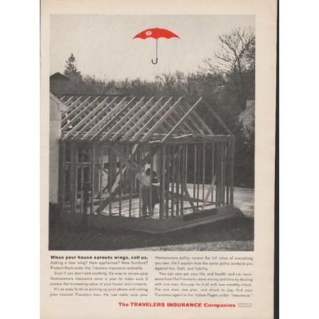 1962 Travelers Insurance Ad "When your house sprouts wings"