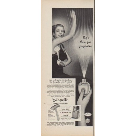 1950 Stopette Spray Deodorant Ad "Poof! there goes perspiration"