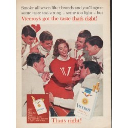 1962 Viceroy Cigarettes Ad "Smoke all seven"
