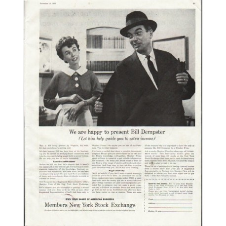 1958 Members New York Stock Exchange Ad "Bill Dempster"