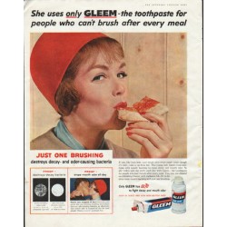1958 Gleem Toothpaste Ad "She uses only Gleem"