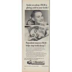 1950 Pepsodent Tooth Paste Ad "Awake or asleep -- gluing acid to your teeth !"