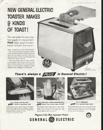 1958 GE Toaster Oven Ad ~ A Toaster & Oven in One!