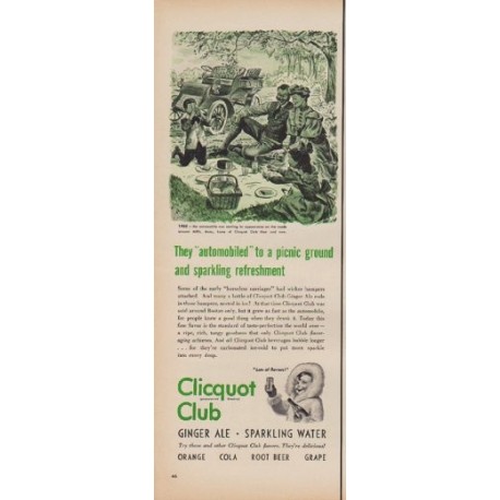 1950 Clicquot Club Ad "to a picnic ground and sparkling refreshment"