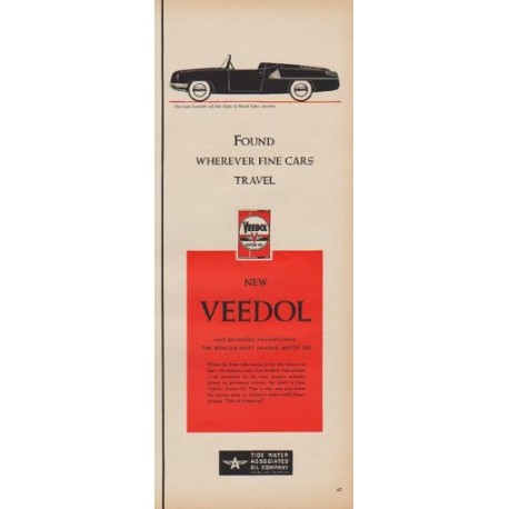 1950 Veedol Motor Oil Ad "Found Wherever Fine Cars Travel"