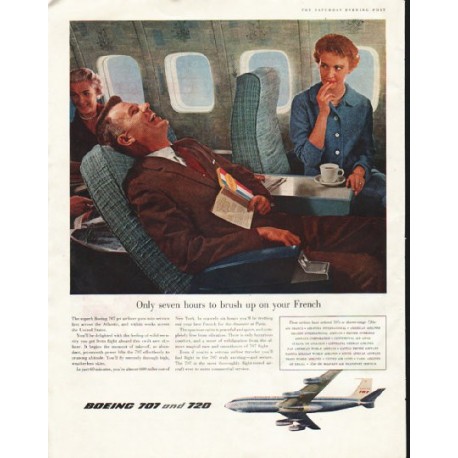 1958 Boeing Ad "Only seven hours"