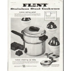 1958 Flint Cookware Ad "makes eating great"