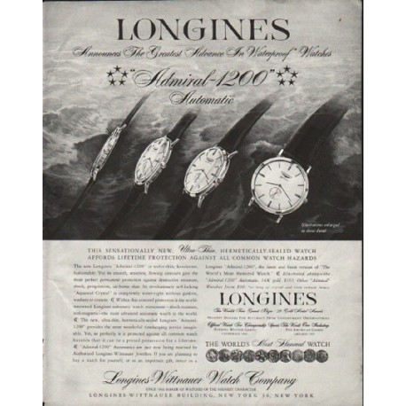 1958 Longines-Wittnauer Watch Ad "Waterproof"