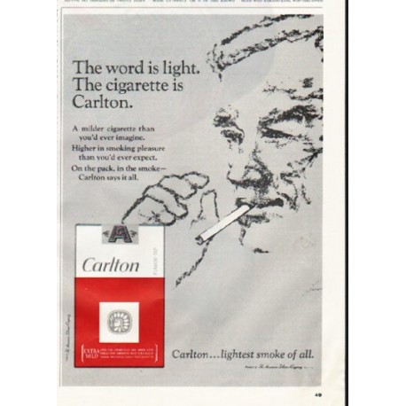 1965 Carlton Cigarettes Ad "The word is light"