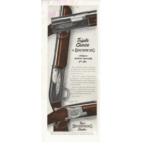 1956 Browning Shotgun Ad "Triple Choice"