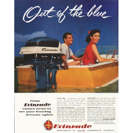 1956 Evinrude Ad "Out of the blue"