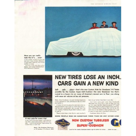 1956 Goodyear Tires Ad "New tires lose an inch"